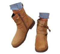 Generisch Stivali corti da cowboy da donna, con chiusura lampo, stile retrò, a mezza altezza, stile casual, leggeri, per autunno e inverno, cachi, 38.5 EU