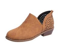 Generisch Stivali corti da donna con punta rotonda, tacco cavo, tacco fisso, alla moda, suola piatta, comodi stivaletti alla caviglia, marrone, 40 EU