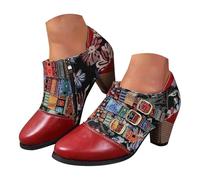 Generisch Stivali corti da donna con tacco a blocco, in poliuretano, stile retrò, con stampa alla caviglia, stivali da equitazione, rosso vivo, 43 EU