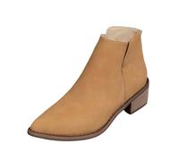 Generisch Stivali corti da donna, invernali, da donna, colore nero, invernali, slip-on, tinta unita, con tacco piatto, peplo in pelle, con temperino, eleganti scarpe per il tempo libero, marrone, 41