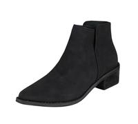 Generisch Stivali corti da donna, invernali, da donna, colore nero, invernali, slip-on, tinta unita, con tacco piatto, peplo in pelle, con temperino, eleganti scarpe per il tempo libero, Nero , 36 EU