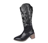 Generisch Stivali da cowboy da donna, con tacco a blocco, antiscivolo, in pelle, Nero , 37 EU