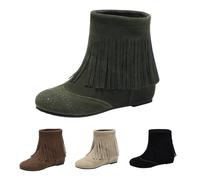 Generisch Stivali da cowboy da donna in pelle scamosciata, con zeppa, eleganti chelsea boots nappe spogliatoi corti, antiscivolo, invernali leggeri, verde, 42 EU