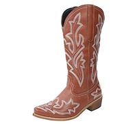 Generisch Stivali da cowboy, da donna, medi alti, con tacco a imbuto, con ricamo, a punta lunga, da donna, marrone, 40 EU