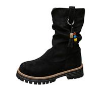 Generisch Stivali da cowboy in pelle scamosciata, stile vintage, a metà stivali, comodi e casual, per le mezze stagioni, con tacco a blocco, alla caviglia, Nero , 37 EU