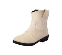 Generisch Stivali da cowboy moderni da donna, stile vintage, da equitazione con tacco piatto e cerniera laterale da uomo, taglia L, beige., 38 EU