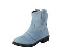 Generisch Stivali da cowboy moderni da donna, stile vintage, da equitazione con tacco piatto e cerniera laterale da uomo, taglia L, Azzurro, 35 EU