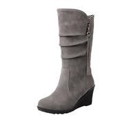 Generisch Stivali da donna a mezza altezza in pelle scamosciata, comodi tubi medi, eleganti e leggeri, invernali, per attività all'aria aperta, caldi, da cowboy con zeppa, grigio., 42 EU