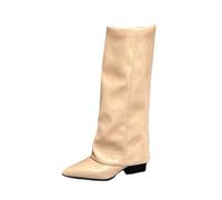 Generisch Stivali da donna al ginocchio, pieghevoli, con gambo lungo, impermeabili, sopra il ginocchio, in pelle, con gambo lungo, per autunno e inverno, cachi, 40 EU
