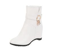 Generisch Stivali da donna Altezza interna Stivali corti con zeppa Punta rotonda Stivaletti classici Stivali in pelle alla caviglia Stivali invernali impermeabili Stivali corti con chiusura a strappo