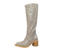 Generisch Stivali da donna Europa e America: stivali pendenti con paillettes con tacco spesso e scollo a V lungo sul fusto - stivali alla moda per donna scarpe da donna metallizzato, gold, 43 EU