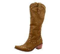 Generisch Stivali da donna in pelle PU retrò da cowboy gladiatore western cowboy motociclista barca moda cavaliere stivali punta punta alta tinta unita lunga stivali da donna retrò autunno inverno