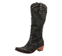 Generisch Stivali da donna in pelle PU retrò da cowboy gladiatore western cowboy motociclista barca moda cavaliere stivali punta punta alta tinta unita lunga stivali da donna retrò autunno inverno