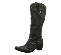 Generisch Stivali da donna in pelle PU retrò da cowboy gladiatore western cowboy motociclista barca moda cavaliere stivali punta punta alta tinta unita lunga stivali da donna retrò autunno inverno