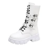 Generisch Stivali da donna in stile gotico, stile punk, alla moda, con fibbia, con plateau e zeppe, a metà alti, per il tempo libero, in tinta unita, eleganti stivaletti invernali, bianco, 40 EU