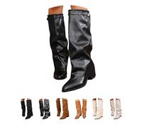 Generisch Stivali da donna Shark Boots - Slouchy Boots temperamatite punta plateau tacco lungo gambo invernale caldo stivali in pelle comfort casual eleganti stivali invernali, A02 nero., 37 EU