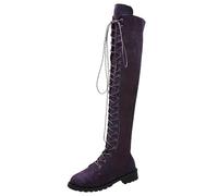 Generisch Stivali da donna Shark Boots Slouchy larghi da cowboy alti comodi punta punta punta plateau tacco lungo ginocchio alto inverno caldo pelle moda comfort dressy stivaletti, Lilla, 38 EU
