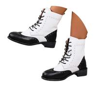 Generisch Stivali da martino, da donna, per le mezze stagioni, per autunno e inverno, corti, in inglese, retrò, con tacco medio, tacco a blocco, in morbida pelle, O bianco., 41 EU