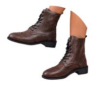 Generisch Stivali da martino, da donna, per le mezze stagioni, per autunno e inverno, corti, in inglese, retrò, con tacco medio, tacco a blocco, in morbida pelle, O marrone, 40 EU