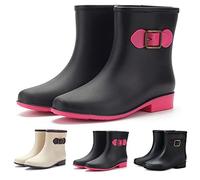 Generisch Stivali da pioggia da donna a mezza altezza, comodi stivaletti con tacco a blocco, scarpe da lavoro, scarpe da lavoro, scarpe da lavoro, alla moda, impermeabili, antiscivolo, beige., 40 EU