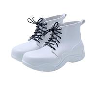 Generisch Stivali da pioggia semplici in gomma monocolore, da donna, impermeabili, antiscivolo, suola spessa, scarpe da giardino per esterni, adatti per giorni di pioggia, fondo antiscivolo, bianco