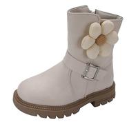 Generisch Stivali da ragazza alla moda di media altezza con robuste suole profilate per bambini attivi, stivali casual morbidi, bianco, 32 EU