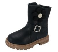 Generisch Stivali da ragazza alla moda di media altezza con robuste suole profilate per bambini attivi, stivali casual morbidi, Nero , 27 EU