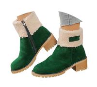 Generisch Stivali foderati da donna, stile retrò, caldi effetto camoscio, con gambale medio, con chiusura lampo, per il tempo libero, per le giornate fredde, O verde, 37 EU