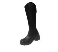 Generisch Stivali in pelle da donna con tacco sopra il ginocchio, stivali sexy da donna, con plateau, con chiusura lampo, a gambo lungo, punta tonda, tacco a blocco, suola profilata, Nero , 40 EU