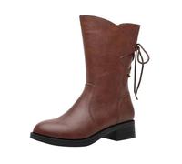 Generisch Stivali in pelle da donna, per il tempo libero, per attività all'aria aperta, in tinta unita, con plateau Autumn Winter Thickened Side Zipper Back Tie Mid Heel Soft Sole Mid Calf Boots