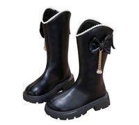 Generisch Stivali in pelle da ragazza Stivali alti Stivali piatti per bambini con cerniera laterale Scarpe per bambini Stivali alti Autunno e Inverno Stivali di gomma Biker Impermeabile Scarpe casual