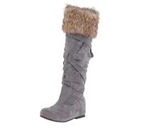 Generisch Stivali invernali alla moda da donna, comodi stivali a metà polpaccio con calda fodera interna, stivali al ginocchio dal design adatto alla neve, grigio., 40 EU