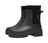 Generisch Stivali invernali da donna, alla moda, per la stagione delle piogge tubi, tinta unita, spessi, resistenti alla pioggia, antiscivolo, Nero , 39 EU