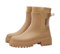 Generisch Stivali invernali da donna, alla moda, per la stagione delle piogge tubi, tinta unita, spessi, resistenti alla pioggia, antiscivolo, cachi, 36 EU
