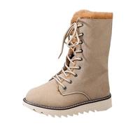 Generisch Stivali invernali da donna foderati alti - Stivali da neve per allacciare, piatti, antiscivolo, a mezza altezza, con lacci corti, cachi, 42 EU