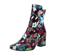 Generisch Stivali invernali da donna in design Mid-Calf con elegante stampa retrò ricamata, robusto tacco spesso per un comfort eccezionale, Nero , 42 EU
