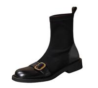 Generisch Stivali invernali da donna, in pile, foderati, con suola spessa, senza lacci, mezze alti, antiscivolo, invernali, caldi, con zeppa, Nero , 37 EU