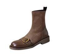 Generisch Stivali invernali da donna, in pile, foderati, con suola spessa, senza lacci, mezze alti, antiscivolo, invernali, caldi, con zeppa, cachi, 40 EU