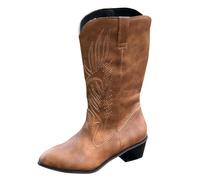 Generisch Stivali invernali da donna, larghi, con tacco chunky e punta incrociata, stivali lunghi da donna, in pelle scamosciata, stivali alti da cowboy, stivali da cowboy, marrone, 40 EU