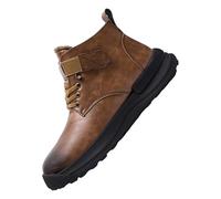 Generisch Stivali invernali da uomo, caldi, da uomo, con lacci, in pelle PU, da neve, in stile vintage, tinta unita, classici, marrone, 43 EU