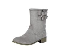 Generisch Stivali occidentali da donna, a mezza altezza, stile retrò, per autunno e inverno, grigio., 34 EU