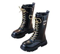Generisch Stivali Ragazze Bianco Glitter Lacci Cerniera Suola Spessa In Pelle Similpelle Alla Moda Stivali Autunno Stivali Comode Vintage Stile Scarpe Primavera E Autunno Lunghi, 02 nero, 29 EU