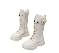 Generisch Stivali Ragazze Bianco Glitter Lacci Cerniera Suola Spessa In Pelle Similpelle Alla Moda Stivali Autunno Stivali Comode Vintage Stile Scarpe Primavera E Autunno Lunghi, 03 bianco., 34 EU