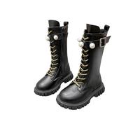 Generisch Stivali Ragazze Bianco Glitter Lacci Cerniera Suola Spessa In Pelle Similpelle Alla Moda Stivali Autunno Stivali Comode Vintage Stile Scarpe Primavera E Autunno Lunghi, 04 nero., 30 EU