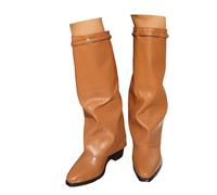 Generisch Stivali sopra il ginocchio da donna - Fold Over Shark Boots Camoscio con tacco a blocco, stile medievale retrò, altezza al ginocchio, design Slouchy per polpacci spessi, stivali invernali