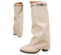 Generisch Stivali sopra il ginocchio da donna - Fold Over Shark Boots Camoscio con tacco a blocco, stile medievale retrò, altezza al ginocchio, design Slouchy per polpacci spessi, stivali invernali