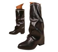 Generisch Stivali sopra il ginocchio da donna - Fold Over Shark Boots Camoscio con tacco a blocco, stile medievale retrò, altezza al ginocchio, design Slouchy per polpacci spessi, stivali invernali