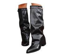 Generisch Stivali sopra il ginocchio da donna - Fold Over Shark Boots Camoscio con tacco a blocco, stile medievale retrò, altezza al ginocchio, design Slouchy per polpacci spessi, stivali invernali