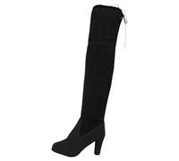 Generisch Stivali sopra il ginocchio da donna, invernali, con tacco lungo, al ginocchio, in pelle scamosciata, caldi, casual, tinta unita, comodi, per autunno e inverno, Nero , 40 EU