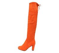 Generisch Stivali sopra il ginocchio da donna, invernali, con tacco lungo, al ginocchio, in pelle scamosciata, caldi, casual, tinta unita, comodi, per autunno e inverno, Colore: arancione., 38 EU